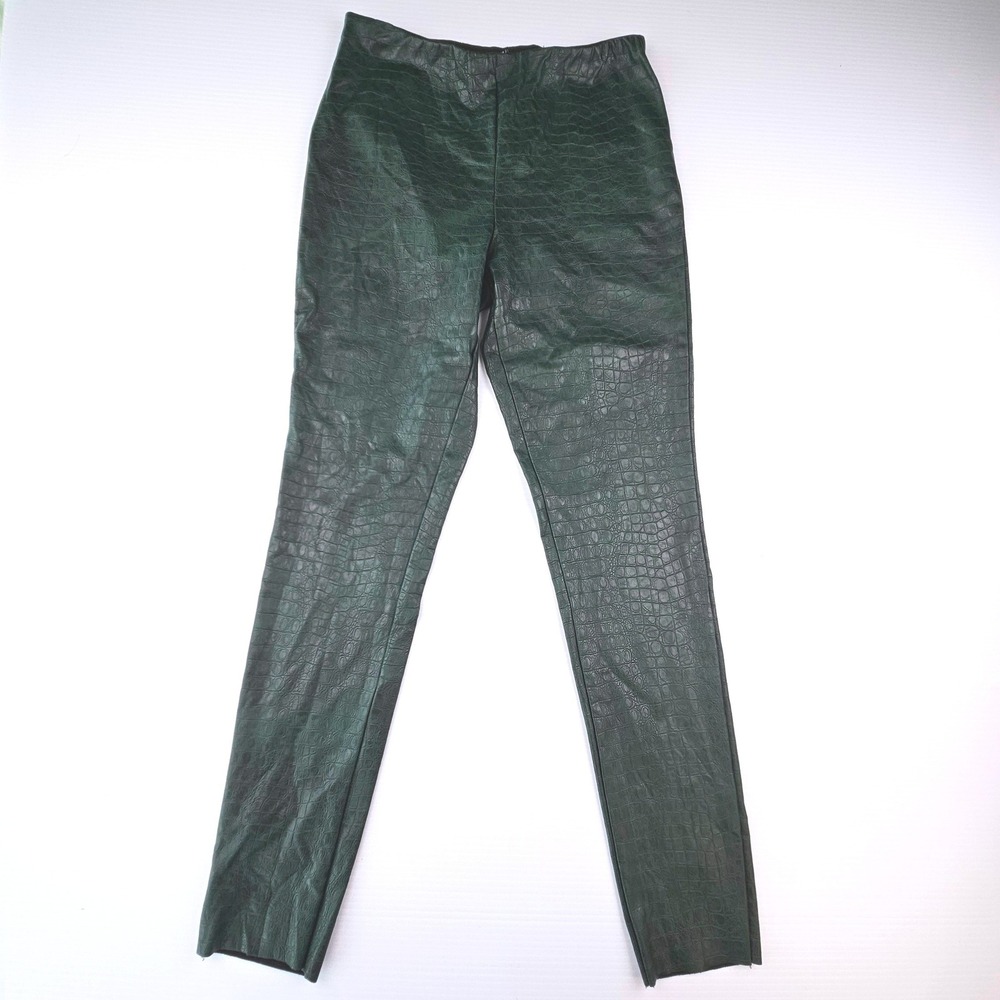Forever 21 Dark Green Crocodile Embossed Faux Leather Pants High Waist Legging M